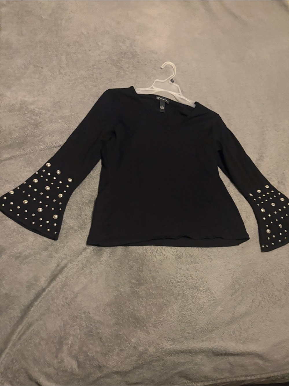 INC International Concepts Black Bell Sleeve Top with Silver Studs